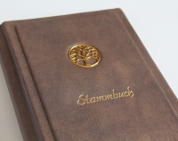 Stammbuch "Lebensbaum" aus Nappaleder-Vintageart, braun mit goldenem Schrift